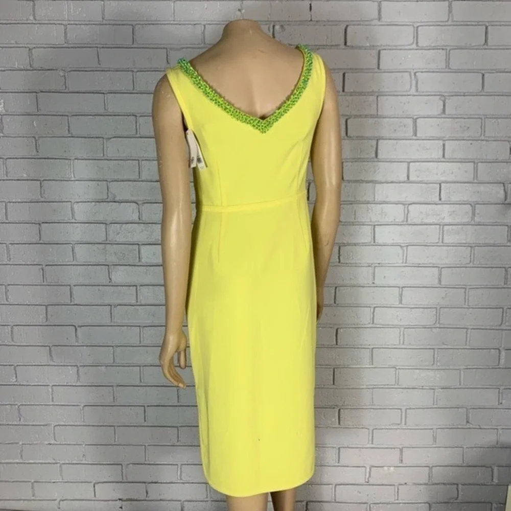 Tory Burch Yellow Portia Beaded V-Neck Sleeveless Sheath Dress NWT Sz 4
